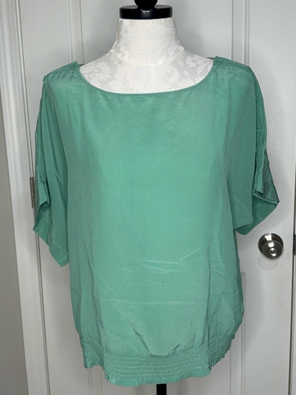 Ya Da Mint green Silk Short Sleeve Blouse XL